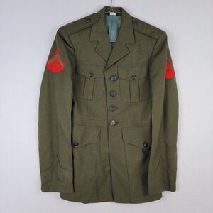 Vtg Marine Corps USMC Military Dress Coat Mens 35R Green Pockets Wool Button